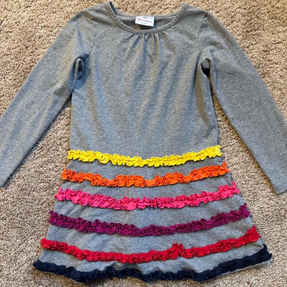 Hanna Andersson Gray Dress with Colorful Ruffles